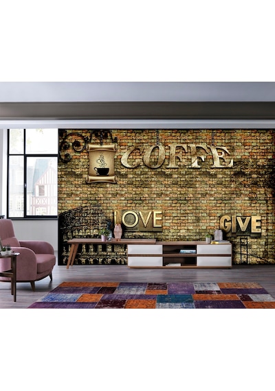Coffee Yazılı Özel Tasarım Duvar Kağıdı