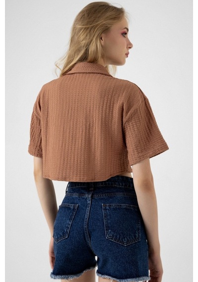 Bbbutikbasic Bürümcük Cepli Crop Gömlek Gül