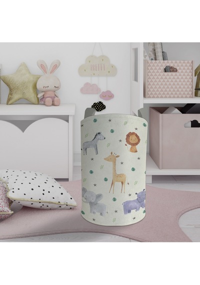 Mekta Home Bebek Ve Çocuk Odası Safari Desenli Oyuncak Sepeti Renkli Çok Renkli