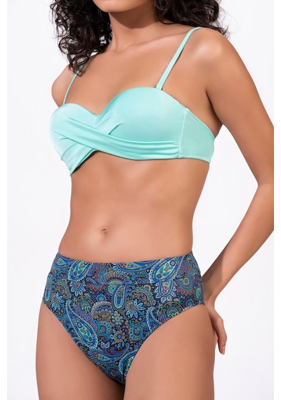 Endeep Kadın Desenli Yüksek Bel Çapraz Detaylı Destekli Bikini Takımı Mavi