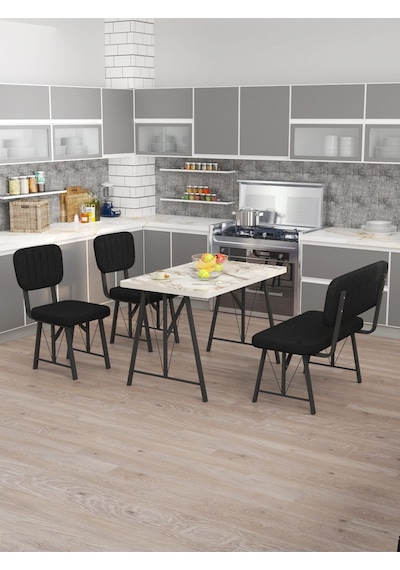 Hayat 70x110 Efes Mutfak Masası, Mutfak Masası Takımı, Yemek Masası, 2 Sandalye 1 Bench - Siyah Siyah