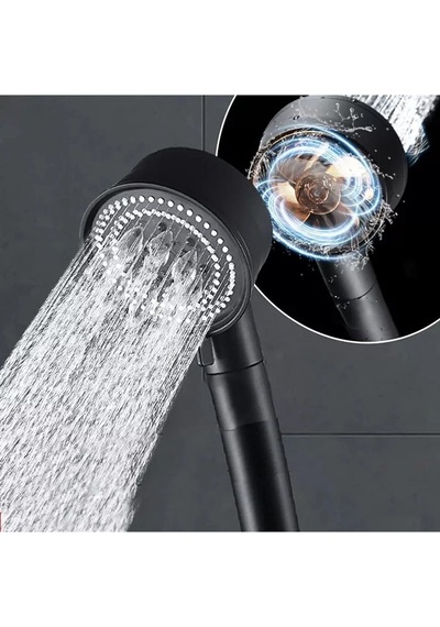 Turbo Fan Pervaneli 5 Fonksiyonlu, Start/stop Düğmeli Su Tasarruflu Duş Başlığı, El Duşu Siyah/gold Diğer