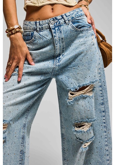 Itsbasic Kadın Kot Rengi T-12s6-32 Süper Baggy Orta Bel Parlak Taşlı Özel Tasarım Denim Jean Itsbasic Kadın Kot Rengi T-12s6-32 Süper Baggy Orta Bel Parlak Taşlı Özel Tasarım Denim Jean