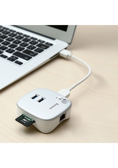 Baseus Rj45 Tf Çok Fonsiyonlu Notebook Adaptörü Hub Dual Usb 3.0 Gümüş