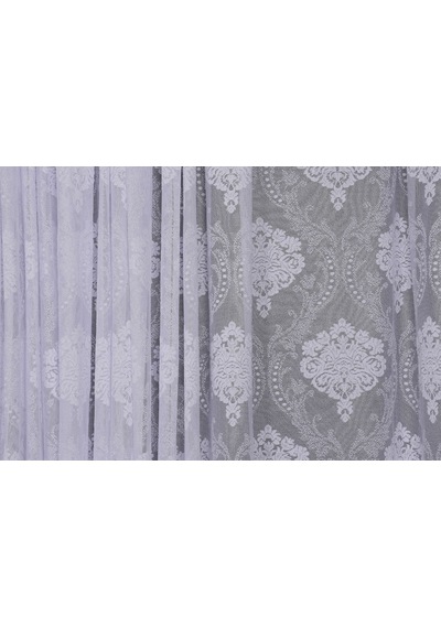 Çerçeveli Damaks Kırık Beyaz Hazır Pileli Fon Perde 300x260