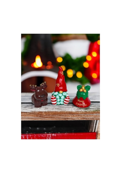 Yılbaşı Chrismas Noel 3 Lü Biblo Seti Geyik Şans Cücesi Çan