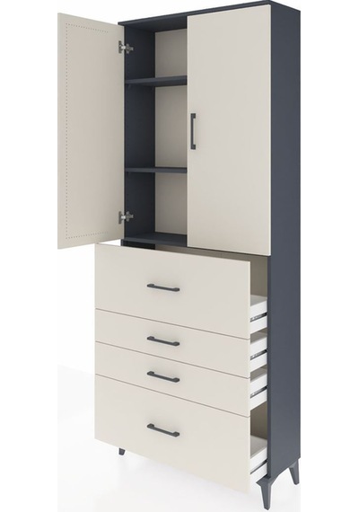 Arges Dolap 3 Raflı 4 Çekmeceli 2 Kapaklı 88x30x221 Antrasit-aytaşı Antrasit