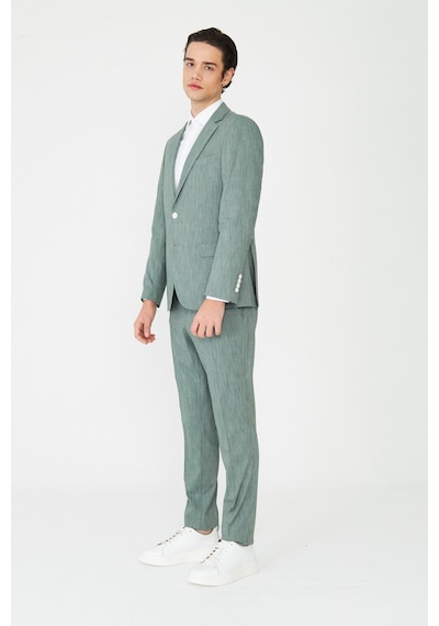Yeşil Dokulu Modern Slim Fit Şehir Stili Takım Elbise Desenli