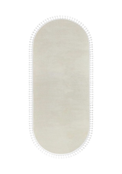 Valeryhome Vl Comfort Düz Saçaklı Peluş Düz Yolluk Ekru Oval Ekru Ponpon