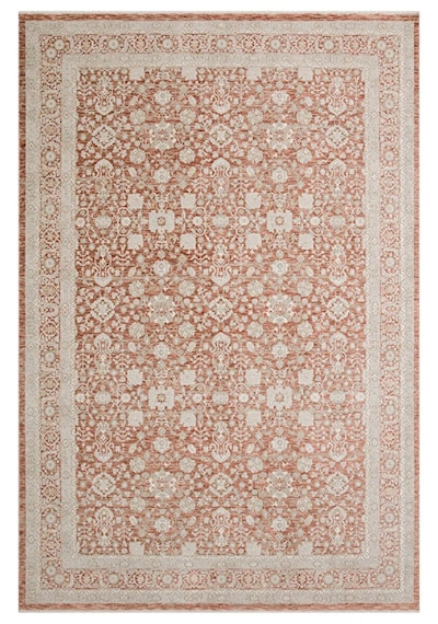 Zes Collection Modern Vintage Desenli Eskitme Dokuma Yumuşak Salon Halısı Kiremit - Bej