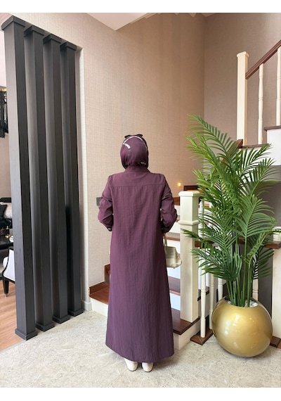 Esra Butik78 Mürdüm Renk Büyük Beden Uyumlu Yazlık Paraşüt Kumaş Tesettür Kap