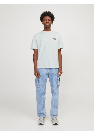 Jack & Jones Jack&jones Decal Erkek Mavi Yuvarlak Yaka Tişört 12254175-SKY Mavi