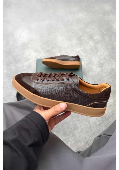 Flaw Bağcıklı Deri Sneaker Kahverengi-28317 Kahverengi