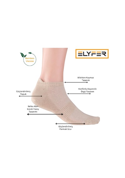 Elyfer 4 Çift Bambu Kadın-Erkek Unisex Yumuşak Terletmez Patik Çorap