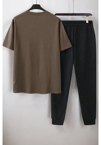 Uyguntarz Unisex New York Baskılı Eşofman Takımı Kahverengi