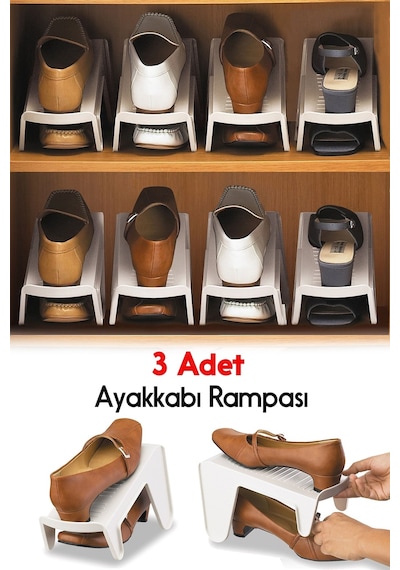 Ayakkabılık Düzenleyici Ayakkabı Rampası Alan Tasarrufu Sağlar Organizer Eder Siyah Beyaz