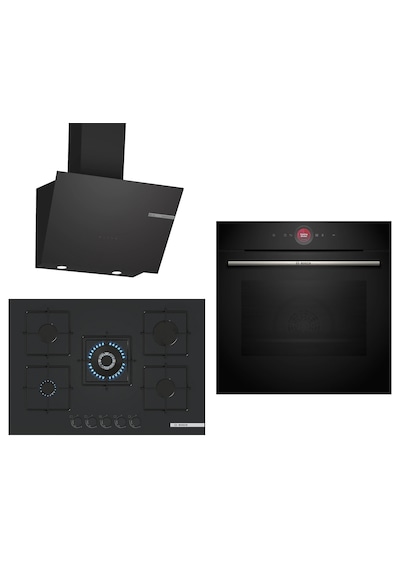 Bosch Black Deluxe HBG7341B1 - DWK66PJ60T - PNQ7B6P31O 3D Fry 75 CM Wok Bek 3 Lü Ankastre Set 601
