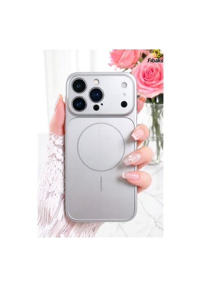 Fibaks iPhone 14 Pro Max Uyumlu Kılıf 17 Pro Max Çevirici Magsafe Kamera Lens Korumalı Camlı Dönüştürücü Gümüş