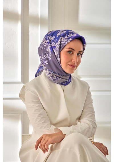 Silk Home Twill İpek Eşarp 11482-20 Morcivert, Lila, Koyu Mor, Krem