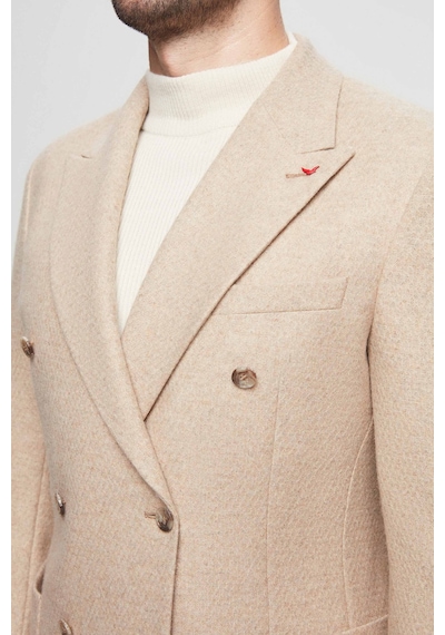 D's Damat Ds Damat Slim Fit Bej Örme Çift Yırtmaçlı Yünlü Kruvaze Kumaş Ceket 3hf04ır135881 Bej
