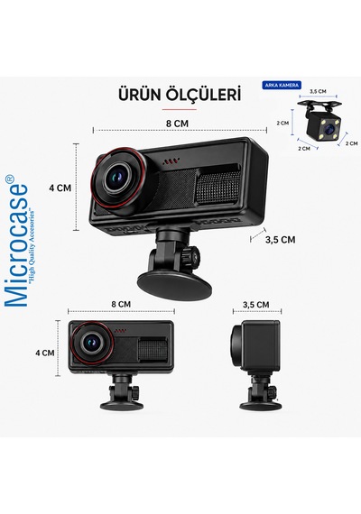 Microcase 3 Kameralı Wifi Araç İçi Kayıt Kamerası Full Hd Gece Görüşlü Araç Kamerası Al5755
