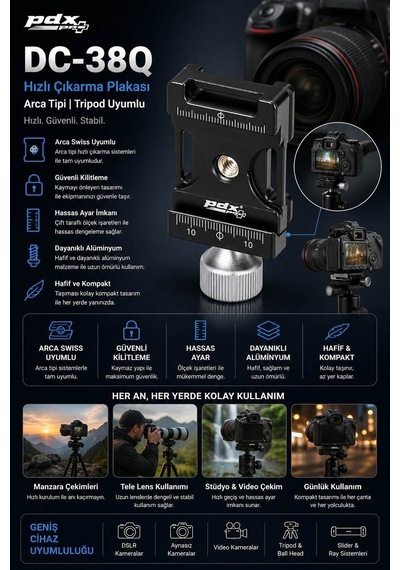 Pdx Hızlı Çıkarma Plakası Dc-38q Arca Tipi Tripod Uyumlu