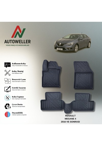 Renault Megane 4 2016 Sonrası Uyumlu Havuzlu Oto Paspas Sedan