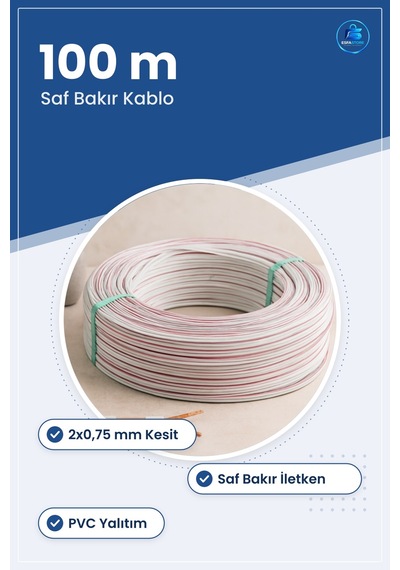 Hoparlör Ses Kablosu 2x0,75 Mm 100 M Saf Bakır Pvc Ev Sinema Stüd