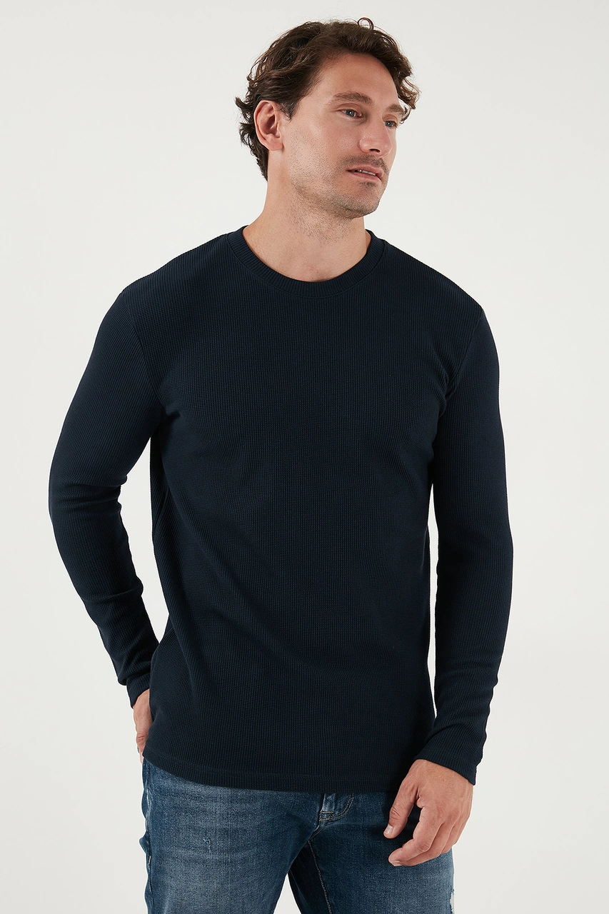 Buratti Pamuklu Bisiklet Yaka Slim Fit Basic Erkek Sweat 5905073S2 Koyu Gri-Lacivert