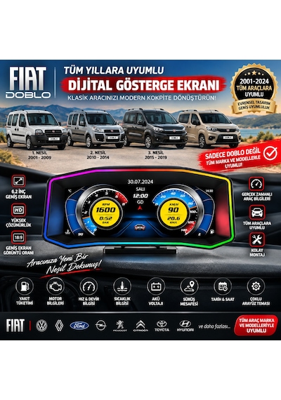Fiat Doblo İçin 2001-2023 Modeller İçin Harici Digital Gösterge Odb Ekran Arıza Göstergesi Turbo Gösterge Hayalet Ekran