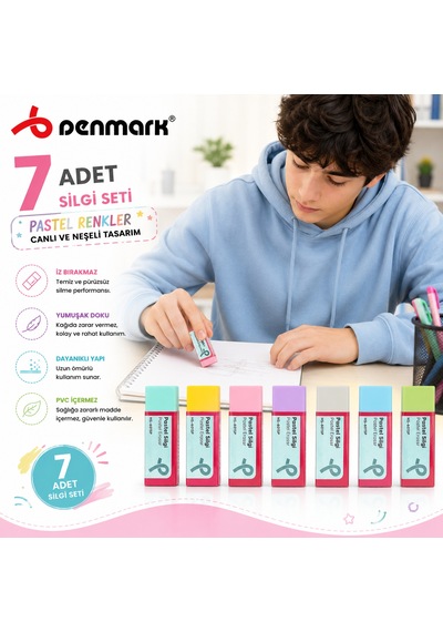 Penmark Pastel Renk Silgi Seti 7 Adet Yumuşak Silgi Canlı Renkler