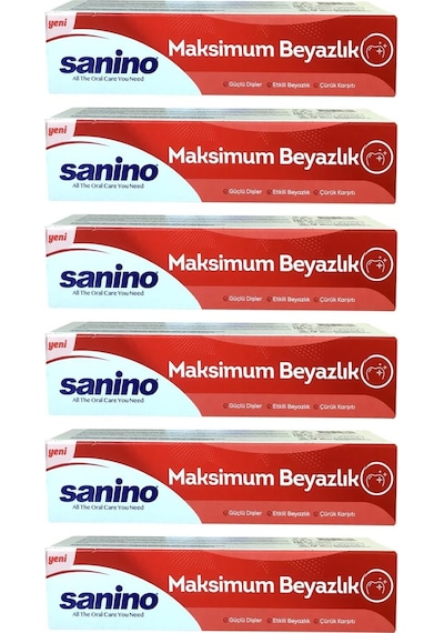 Sanino Diş Macunu, 75 Ml, Maksimum Beyazlık, 6'lı Paket