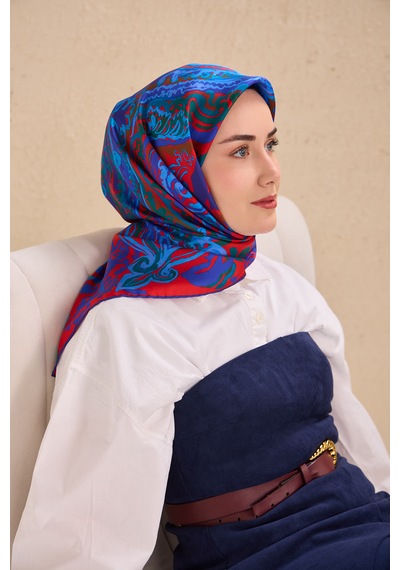 Silk Home Twill İpek Eşarp 11512-08 Saks Mavisi Art Desen Saks mavi