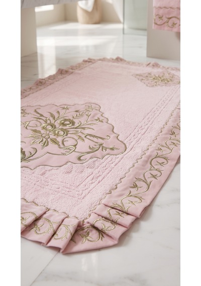 Saraylı Altın Taç Fırfırlı Pembe Banyo Havlu Seti Açık Pembe
