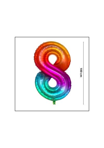 8 Yaş Rakam Folyo Balon. 100 CM - Gökkuşağı