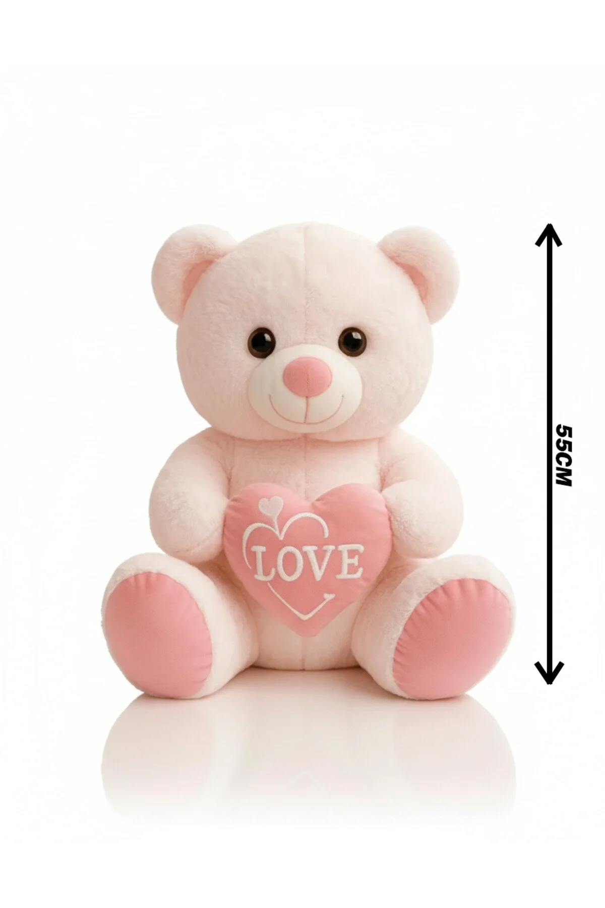 Ayıcık Kalpli Peluş Oyuncak 55 Cm - Sevimli & Yumuşak Açık Pembe