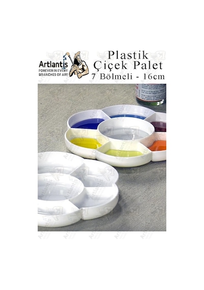 Plastik Çiçek Palet 2 Adet Çiçek Boya Paleti 7 Hazneli 16 Cm Resim Boyama Paleti Fırça Hediyeli Sanatsal Hobi