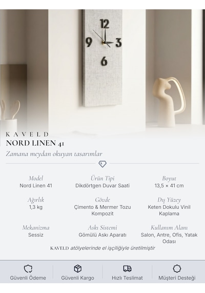 Kaveld Nord Linen 41 Dikdörtgen Duvar Saati 13,5x41 Cm Sessiz Mekanizma, Keten Dokulu Vinil Kaplama, Modern İskandinav Tasarım Keten Görünümlü Vinil Kaplama Kaveld Nord Linen 41 Dikdörtgen Duvar Saati 13,5x41 Cm Sessiz Mekanizma, Keten Dokulu Vinil Kaplama, Modern İskandinav Tasarım Keten Görünümlü Vinil Kaplama
