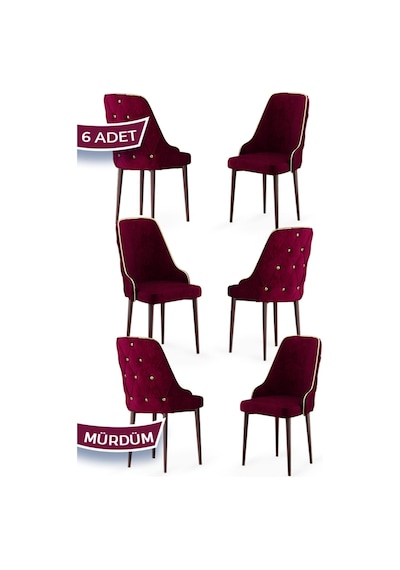 Canisa Krax Serisi, 1.sınıf Babyface Kumaş Mutfak Sandalyesi, Kahve Metal Ayak, 6 Adet Mürdüm Sandalye Sandalye Mürdüm Ayaklar Kahve