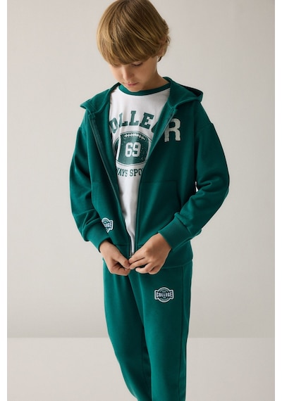 Defacto Pamuklu Regular Fıt Uzun Kollu Baskılı Kapüşonlu Cepli Fermuarlı Sweatshirt Hırka Erkek Çocuk H9848a826augn1116 Yeşil-gn1116