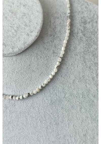 4 Mm Ay Taşı Doğaltaş Kolye 001 - Beyaz
