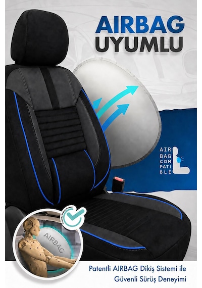 Vw Caddy 3 Phantom Siyah Mavi Tüyü Ticari 2+1 Oto Koltuk Kılıfı Tam Set -ortopedik-kolay Montaj-terletmez 2015 - 2020