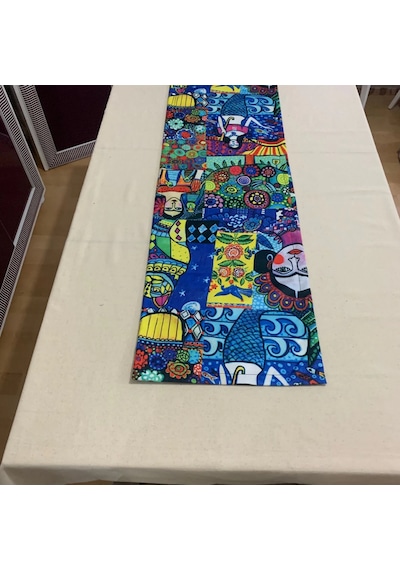 Frida Kahlo Desenli Runner, Yüksek Kaliteli Dijital Baskılı Runner, Dayanıklı, Modern Tasarım 40x145 Çok Renkli