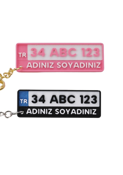 Kişiye Özel Plaka Anahtarlık Çiftli Set 2 Adet - İsimli Ve Plakalı Araç Anahtarlığı Mavi - Pembe