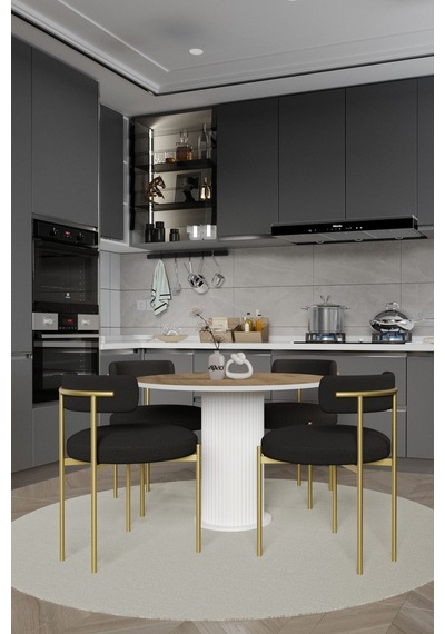 Avvio Lorea Ptt Lake Mdf Ayak 4'lü Teddy Sandalye 90x90 Masa Sandalye Takımı Sandalye Bukle Kumaş Akça