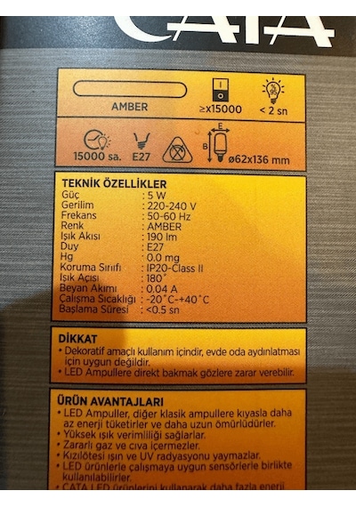 Cata Ct-4059 5w Amber Işık E27 Duylu Led Alev Ampul 4 Adet