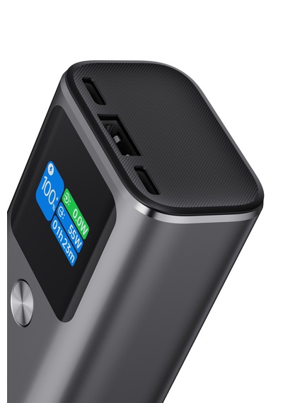 10.000mah Ultra Hızlı Şarj 55w Tft Ekranlı Powerbank - Premium Serisi Gri  -  Siyah