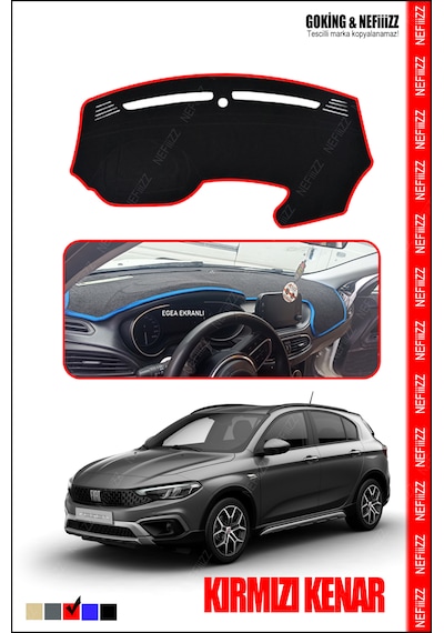 Fiat Ega Cross Torpido Koruma Halısı Yeni Tasarım Araca Özel Üretim Kırmızı