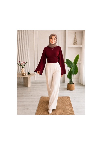 Unika Boutique Kadın Geniş Kol Belden Oturtmalı Bluz Bordo