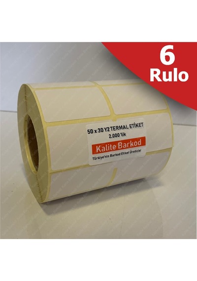 50X30 Yanyan 2'Li Termal Etiket 6 Rulo Barkod Etiket Kalite B